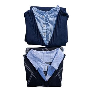 Halston & Loft Sweater Vest Layered Blouse Women’s Large Lot Of 2 Blue Black
